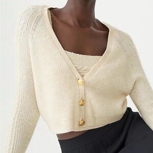 J. Crew Women's Cream Button-Up Cardigan Sweater set